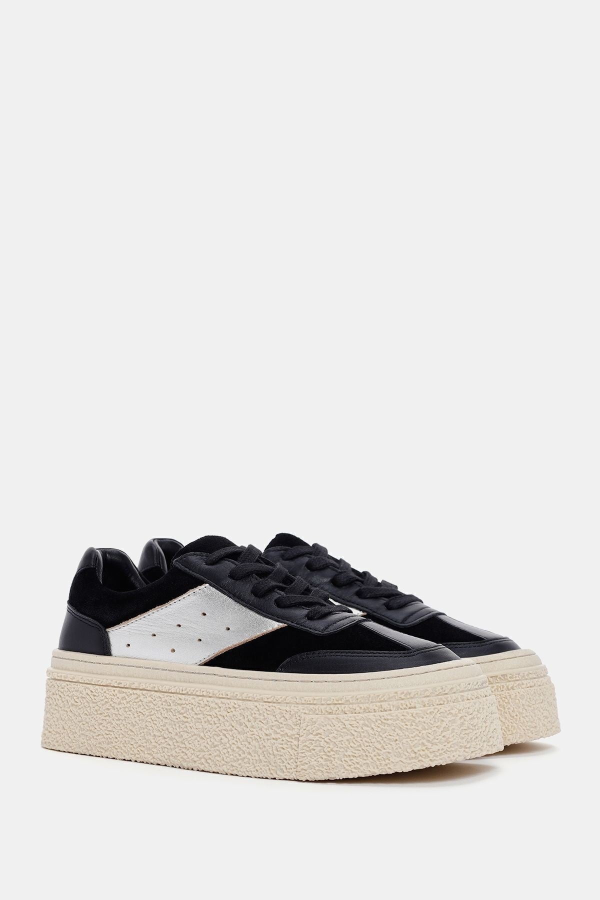 Alves Kadın Siyah-gümüş Gerçek Deri Sneaker