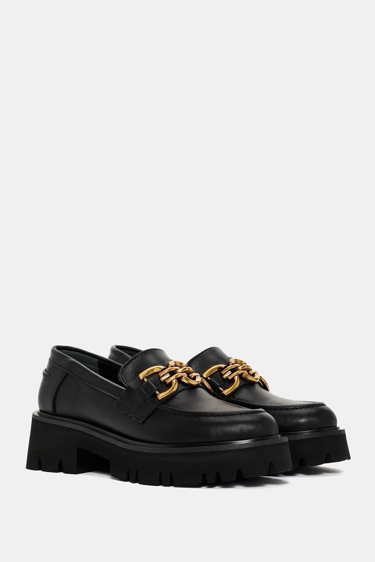 Wance Damen Schwarzer Loafer aus echtem Leder mit Schnalle