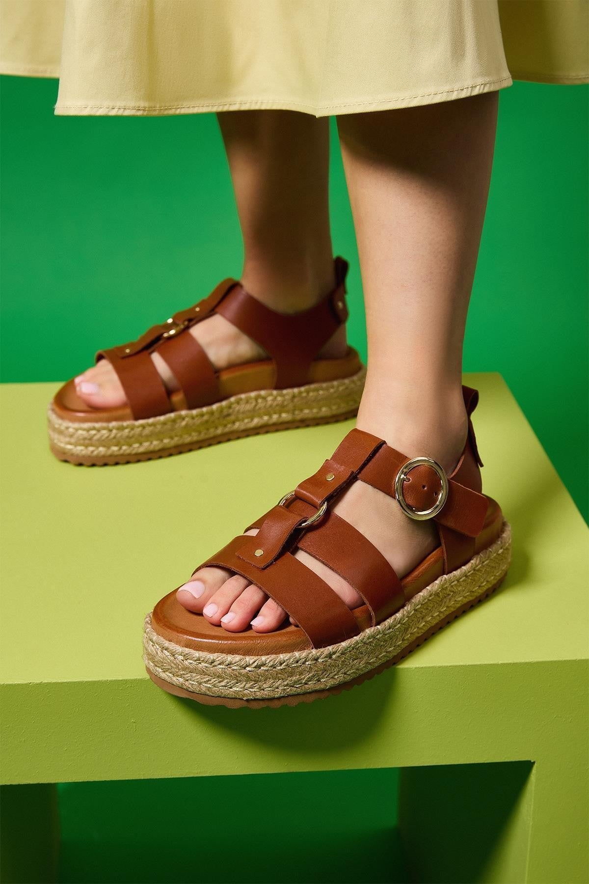 Monica Kadın Taba Gerçek Deri Sandalet