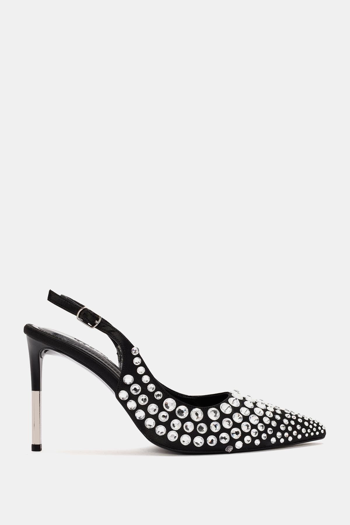Stone Damen Schwarze High Heels mit Steinen