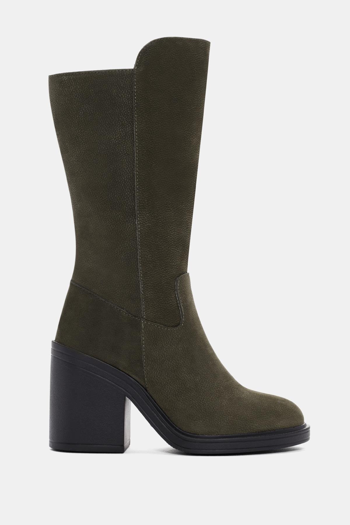 Lana Kadın Haki Gerçek Deri Topuklu Çizme