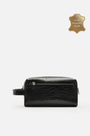 Panther Hakiki Croco Deri Erkek El Çantası – Fermuarlı Telefon Gözü ve Kartlık Bölmeli