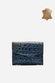 محفظة نسائية جلد طبيعي 100% Croco Leather Nero 13x9 سم، سحاب خلفي، كبّاس مزدوج