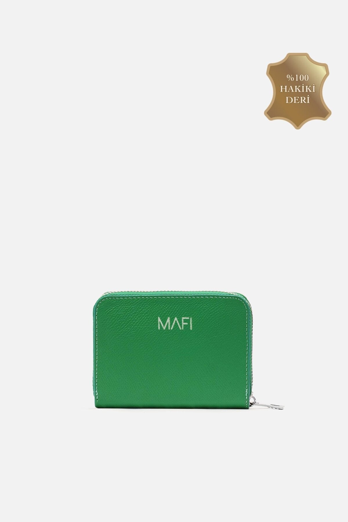 %100 Gerçek Deri Aria Hakiki Deri Fermuarlı Yeşil Cüzdan