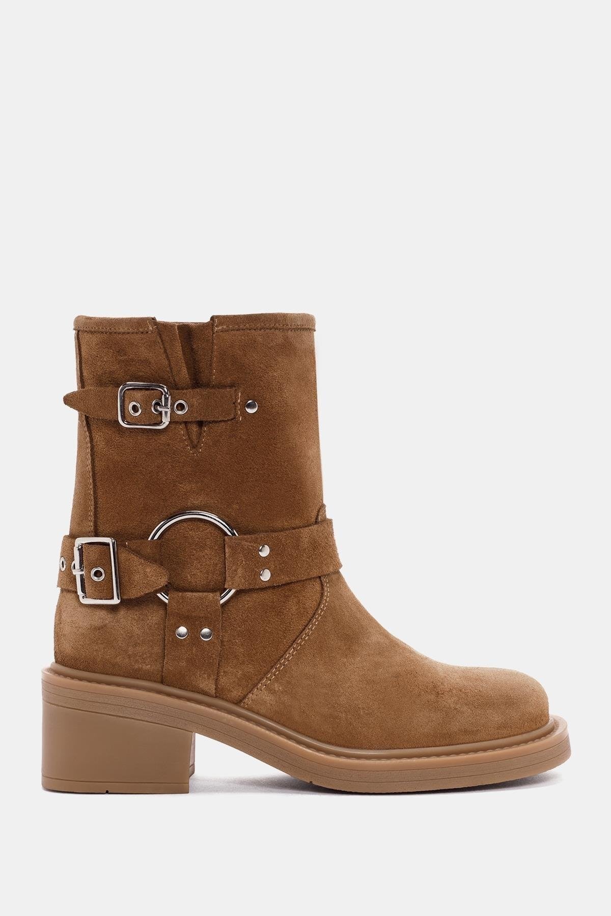 Rock Kadın Camel Toka Detaylı Süet Deri Bot