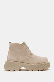 Aniva Kadın Bej İçi Kürklü Gerçek Süet Deri Kalın Tabanlı Bot