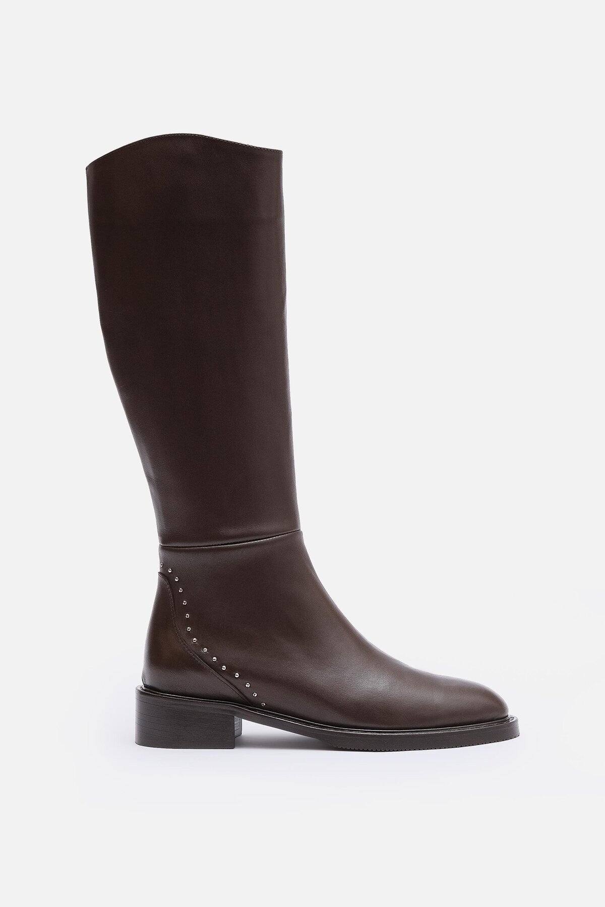 Rider Series Uzun Acı Kahve Gerçek Deri Fermuarlı Baldır Lastikli Çizme