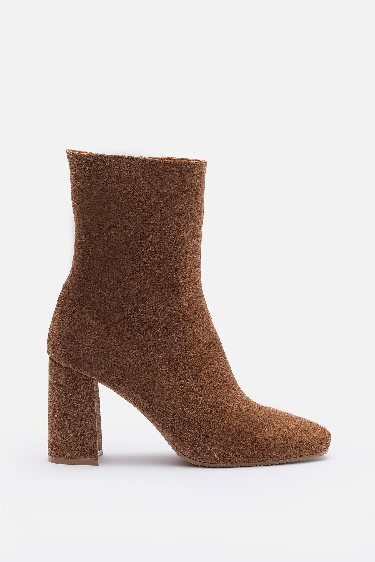 İEM Kadın Taba Süet Gerçek Deri Fermuarlı Topuklu Bot