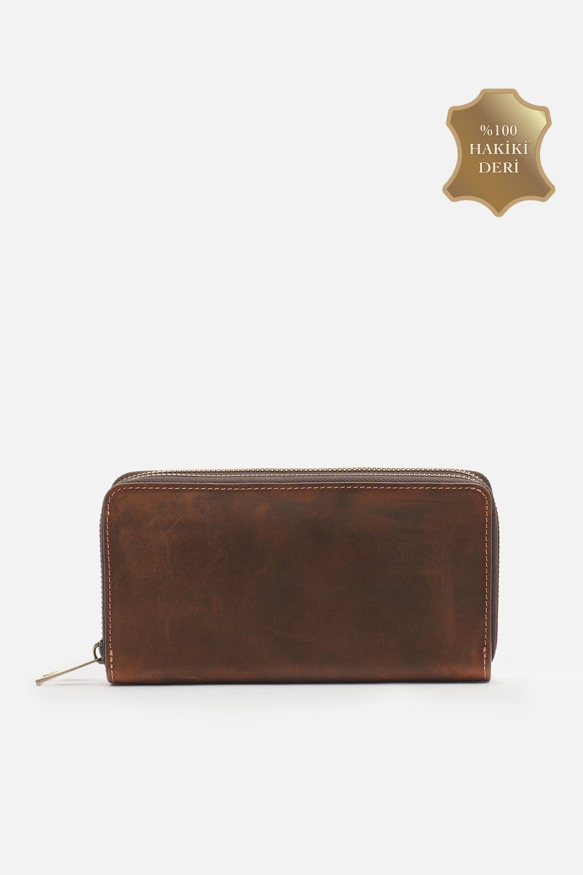 Lina Hakiki Crazy Deri Portföy El Çantası Çift Fermuarlı Model