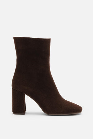 Gerçek Deri Acı Kahve Süet Fermuarlı Topuklu Bot