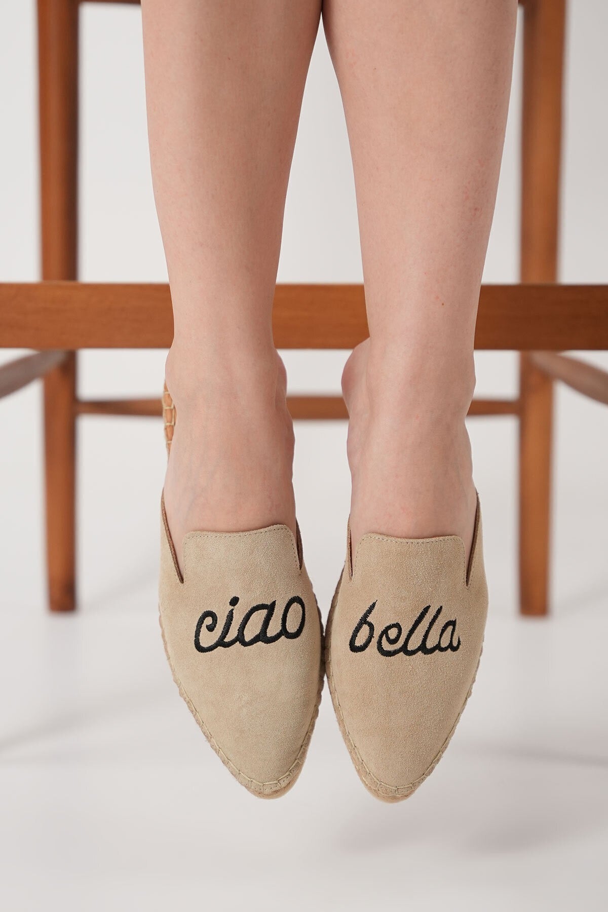 Ciao Kadın Bej Gerçek Süet Deri Espadril Terlik