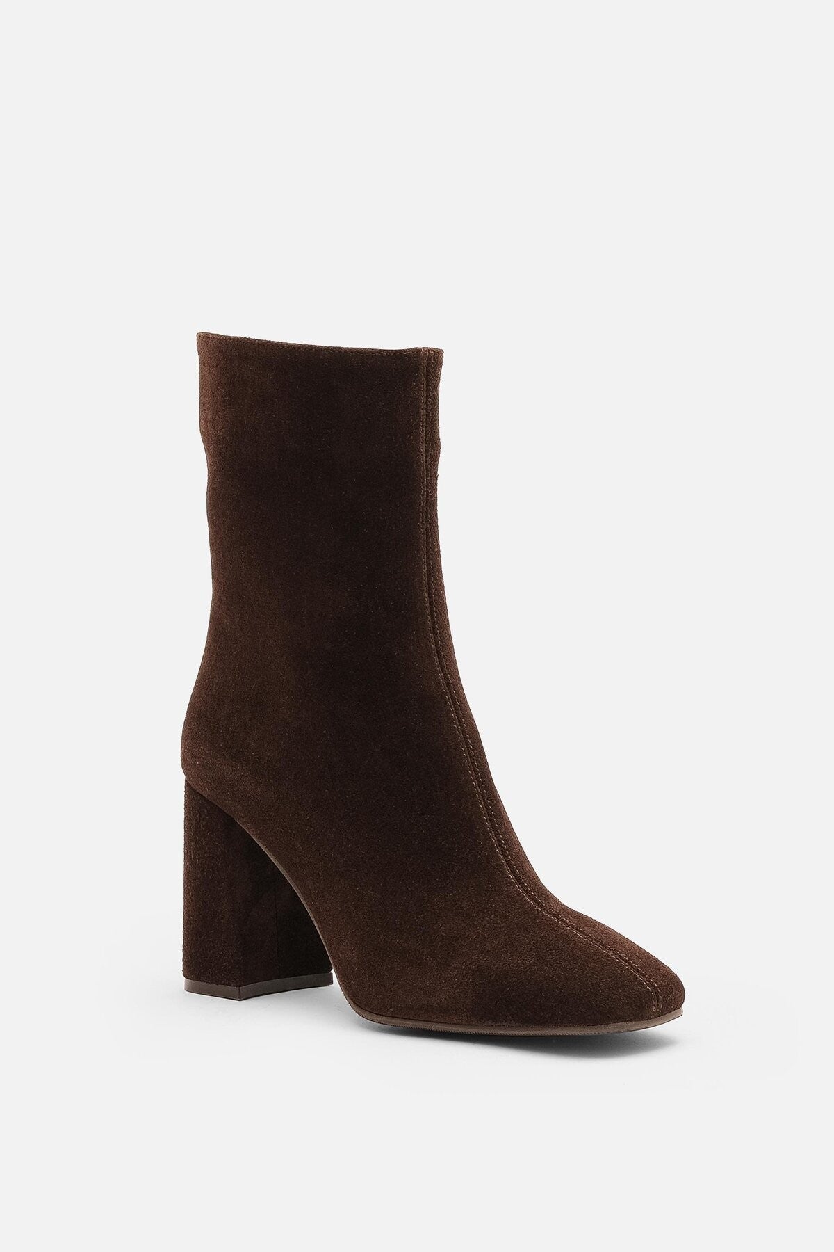 Lima Hakiki Deri Acı Kahve Süet Fermuarlı Topuklu Bot