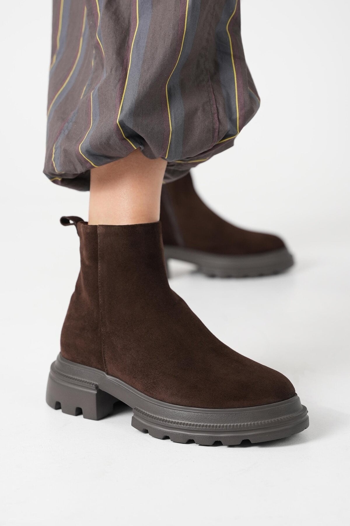 Brand Kadın Acı Kahve %100 Gerçek Süet Deri Eva Tabanlı Bot