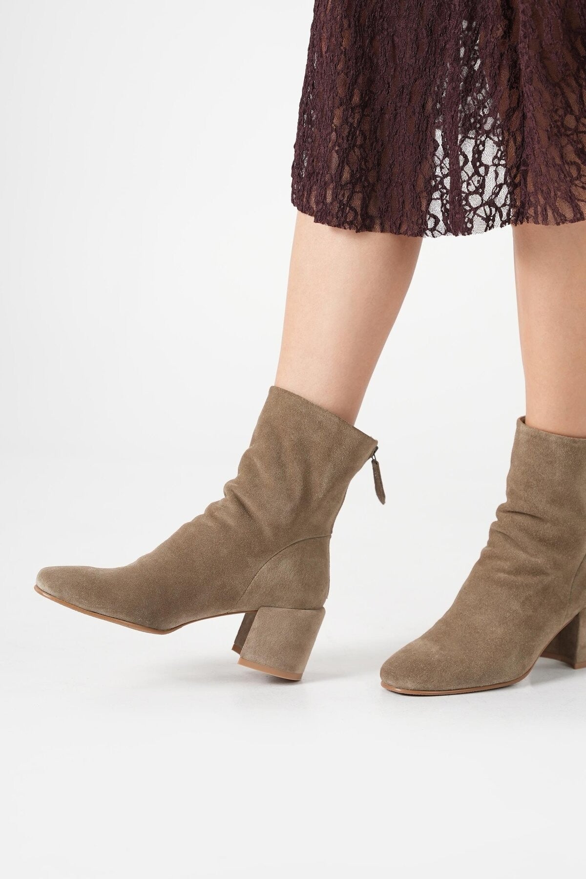 Gerçek Süet Deri Vizon 5,5 cm Topuklu Kadın Bot
