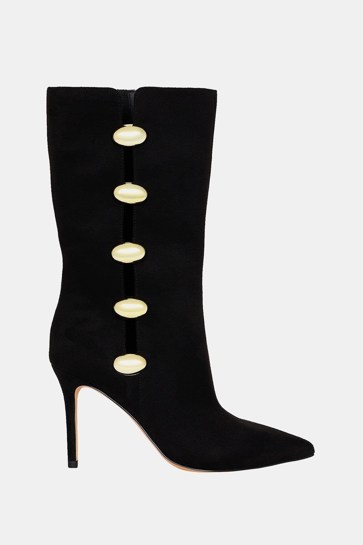 The Revival Ornamet Kadın Siyah Topuklu Çizme