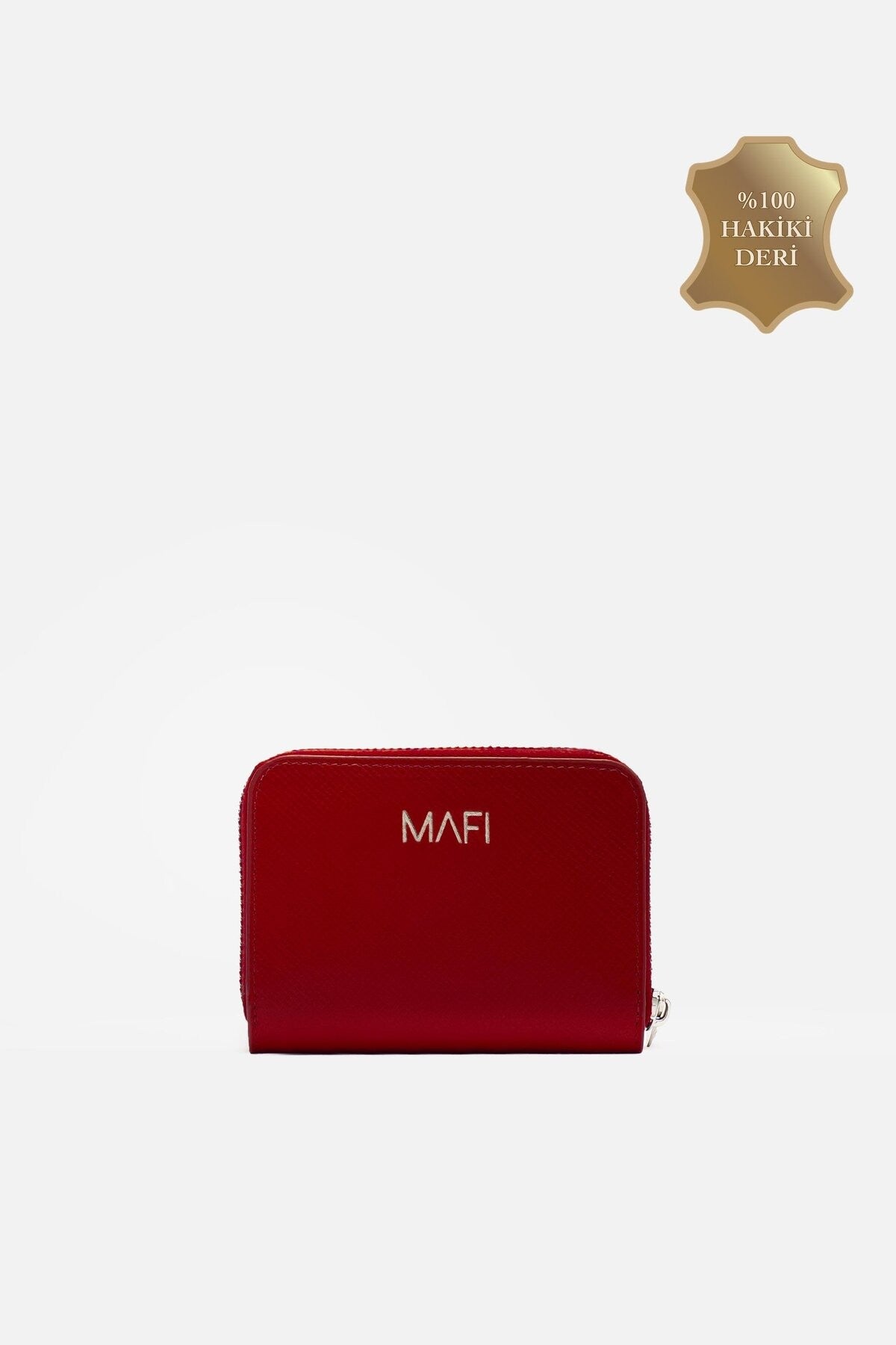 %100 Gerçek Deri Aria Hakiki Deri Fermuarlı Kırmızı Cüzdan