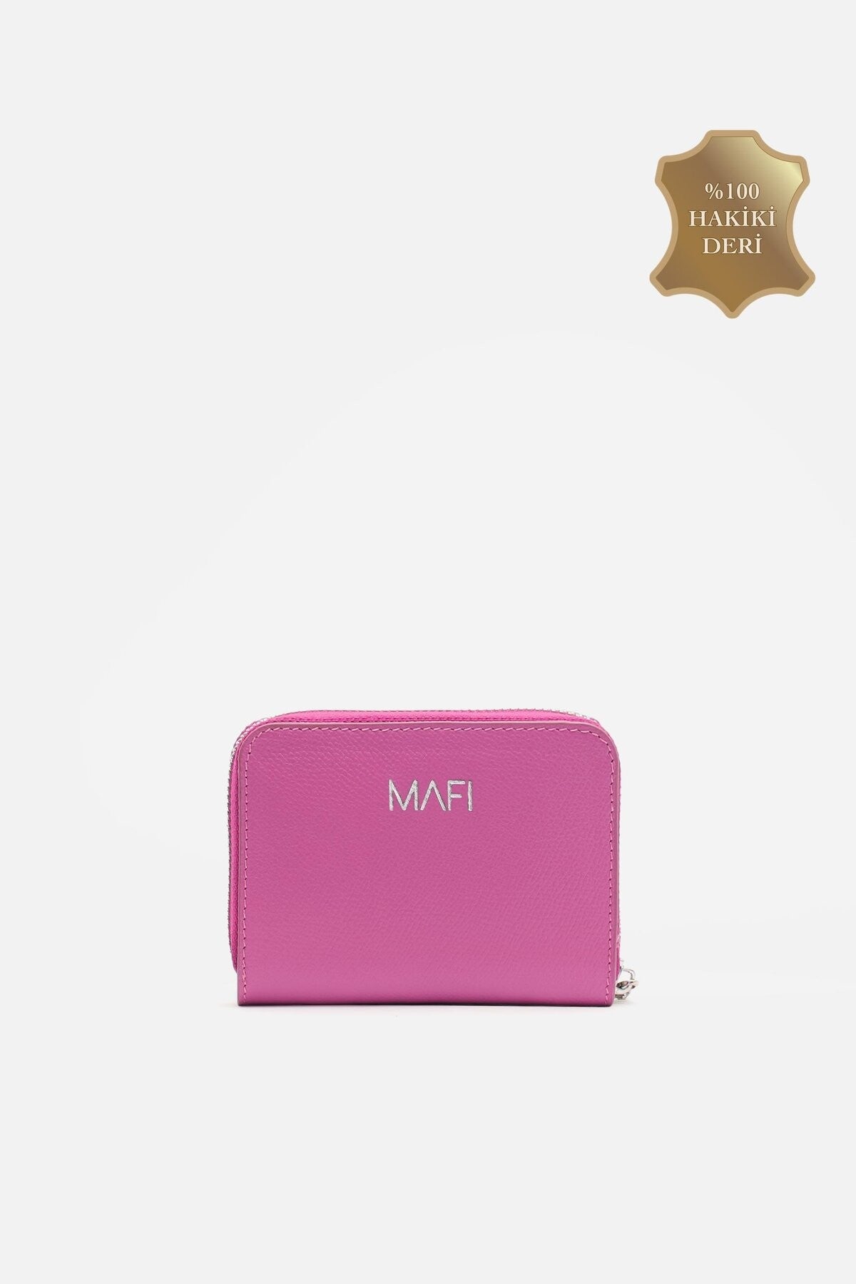 %100 Gerçek Deri Aria Hakiki Deri Fermuarlı Pembe Cüzdan