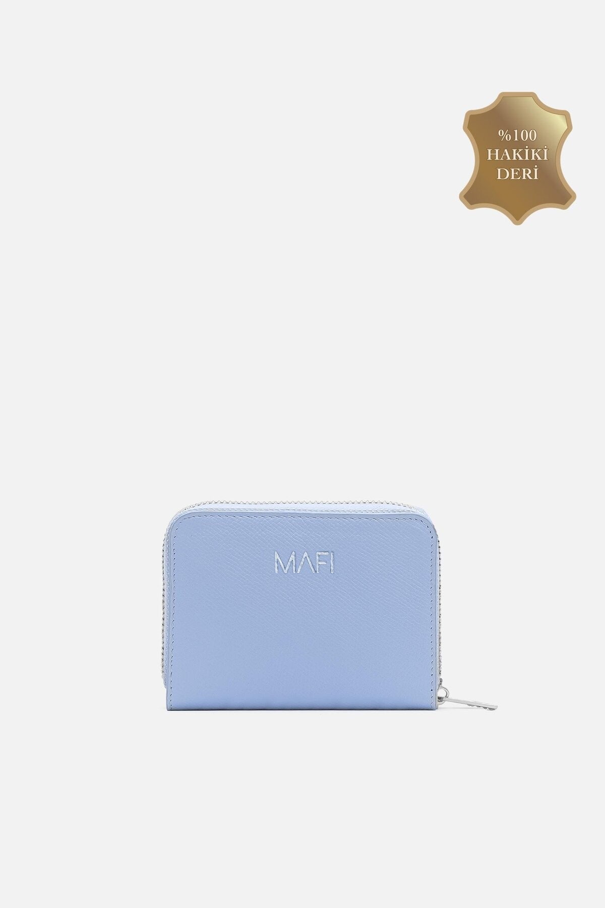 %100 Gerçek Deri Aria Hakiki Deri Fermuarlı Mavi Cüzdan